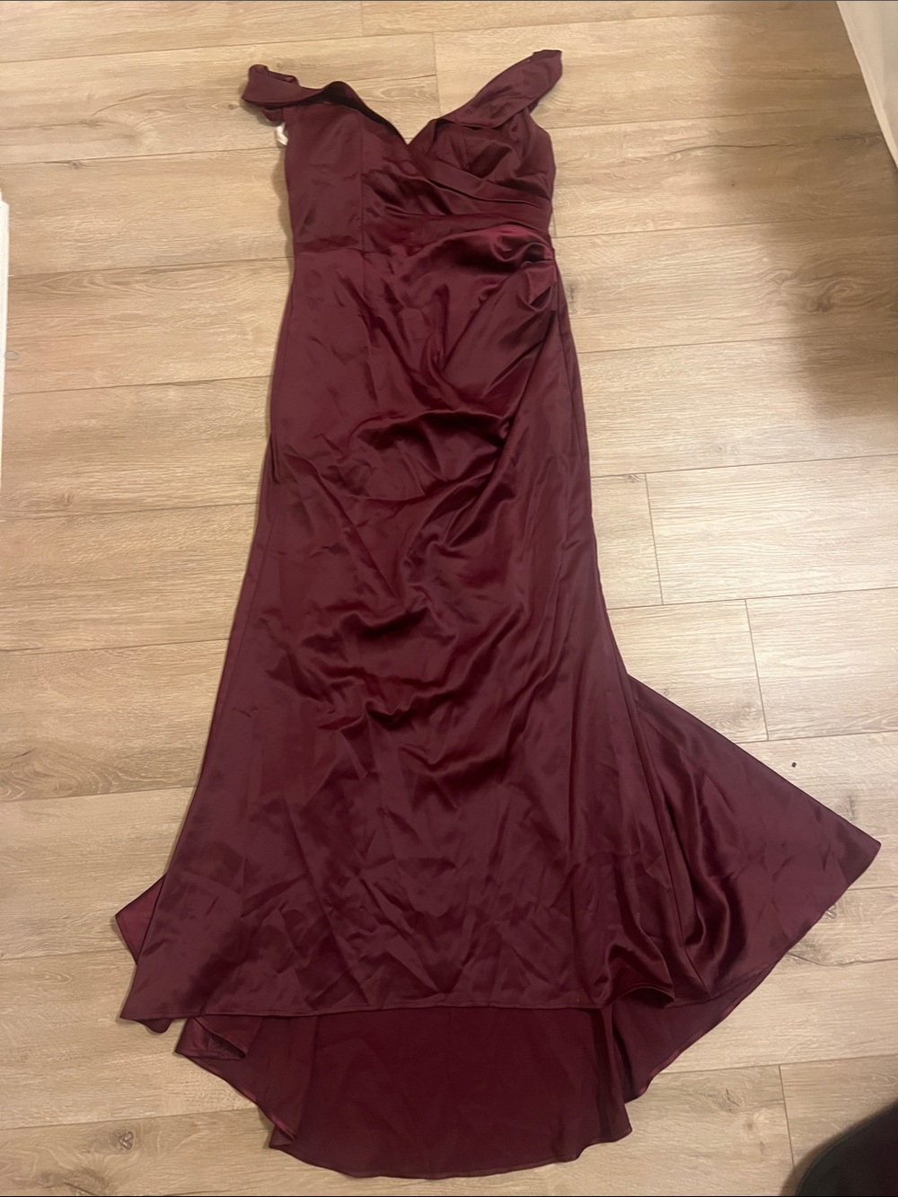 Galina Signature Burgundy Satin V-Neck Evening gown